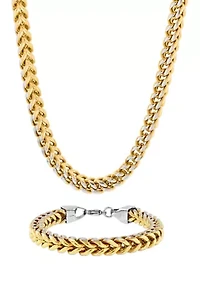Franco Link Chain Bracelet and Necklace Set in Gold-Tone Stainless Steel