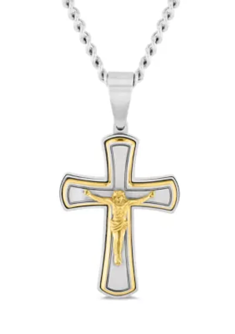 Crucifix Pendant in Two-Tone Stainless Steel