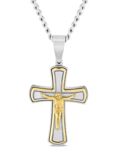 Crucifix Pendant in Two-Tone Stainless Steel