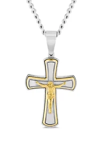 Crucifix Pendant in Two-Tone Stainless Steel