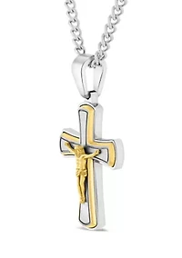 Crucifix Pendant in Two-Tone Stainless Steel
