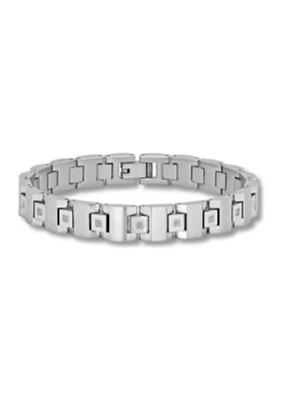 1/10 ct. t.w. Diamond Square Link Bracelet in Stainless Steel
