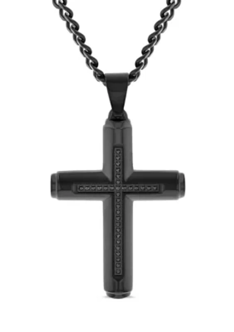 1/6 ct. t.w. Black Diamond Cross Pendant in Black Stainless Steel
