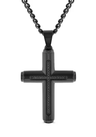 1/6 ct. t.w. Black Diamond Cross Pendant in Black Stainless Steel