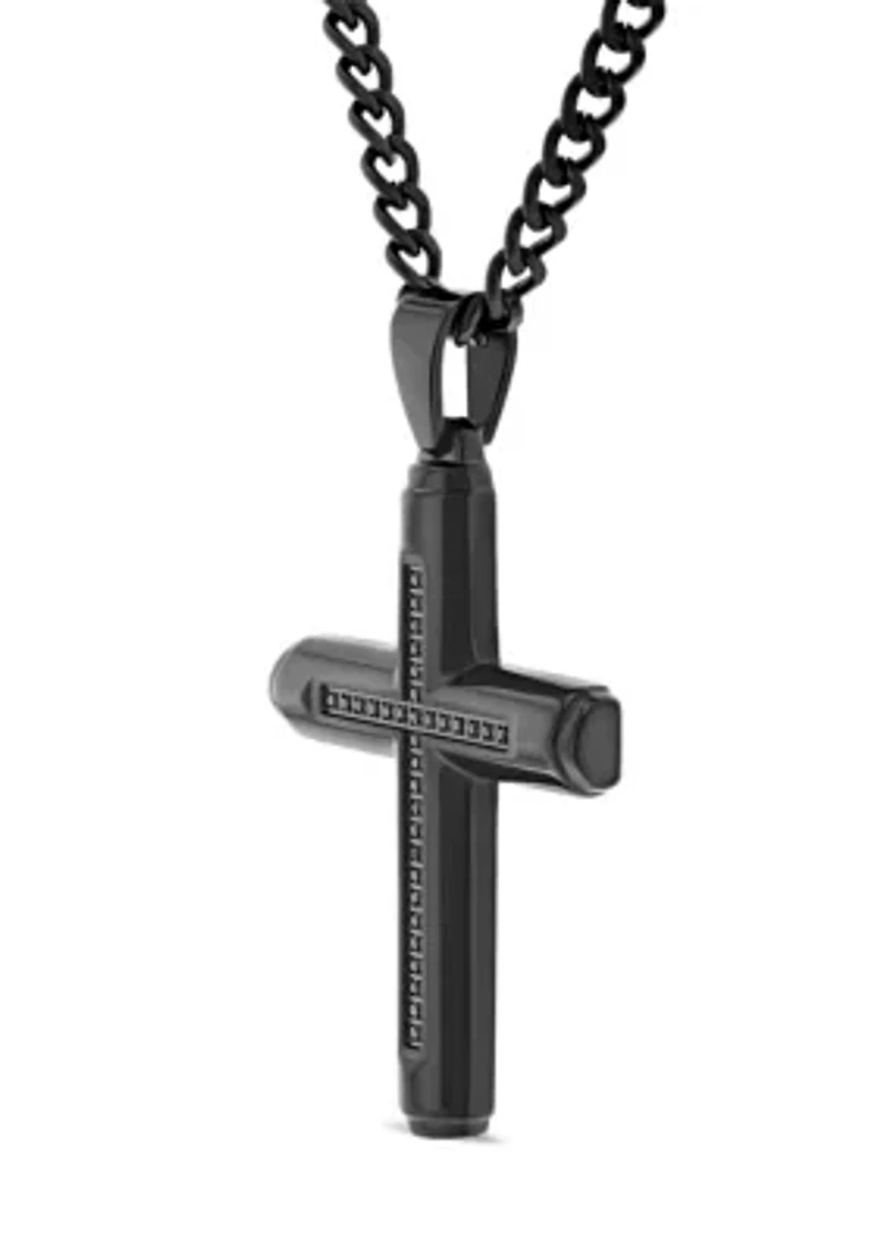 1/6 ct. t.w. Black Diamond Cross Pendant in Black Stainless Steel