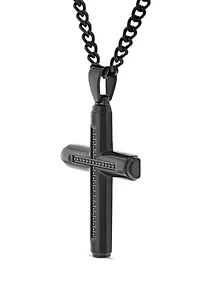 1/6 ct. t.w. Black Diamond Cross Pendant in Black Stainless Steel