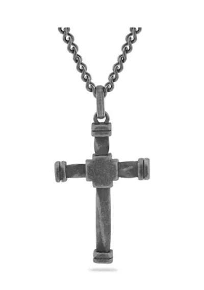 Antique Cross Pendant Necklace in Gunmetal Stainless Steel