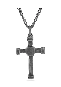 Antique Cross Pendant Necklace in Gunmetal Stainless Steel