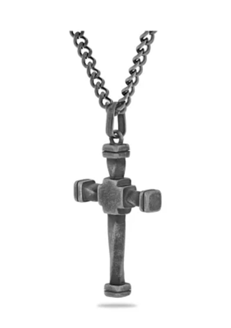 Antique Cross Pendant Necklace in Gunmetal Stainless Steel