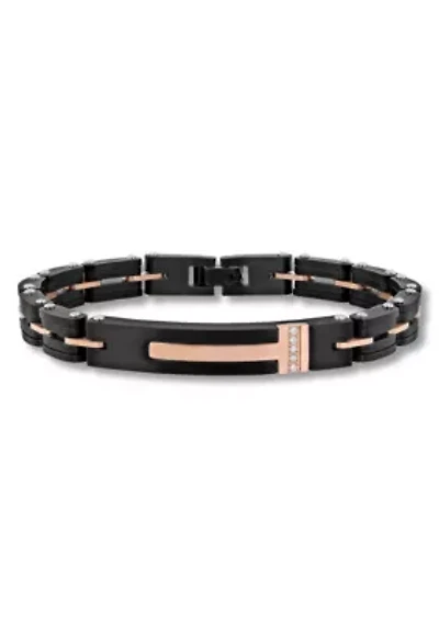.05CTW Diamond Accent Men's Stainless Steel Black and Rose Two-tone Link Bracelet