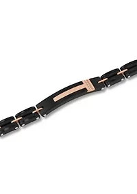 .05CTW Diamond Accent Men's Stainless Steel Black and Rose Two-tone Link Bracelet