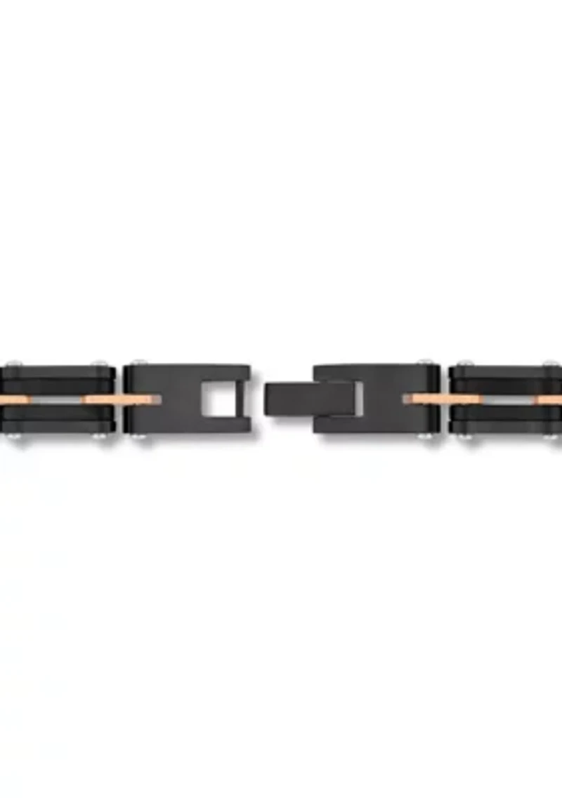.05CTW Diamond Accent Men's Stainless Steel Black and Rose Two-tone Link Bracelet