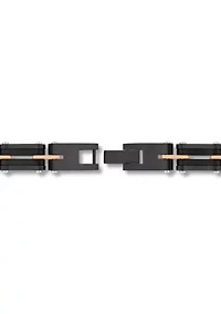 .05CTW Diamond Accent Men's Stainless Steel Black and Rose Two-tone Link Bracelet