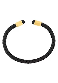 Men's Stainless Steel Yellow Finish Faux Leather Cuff Bracelet