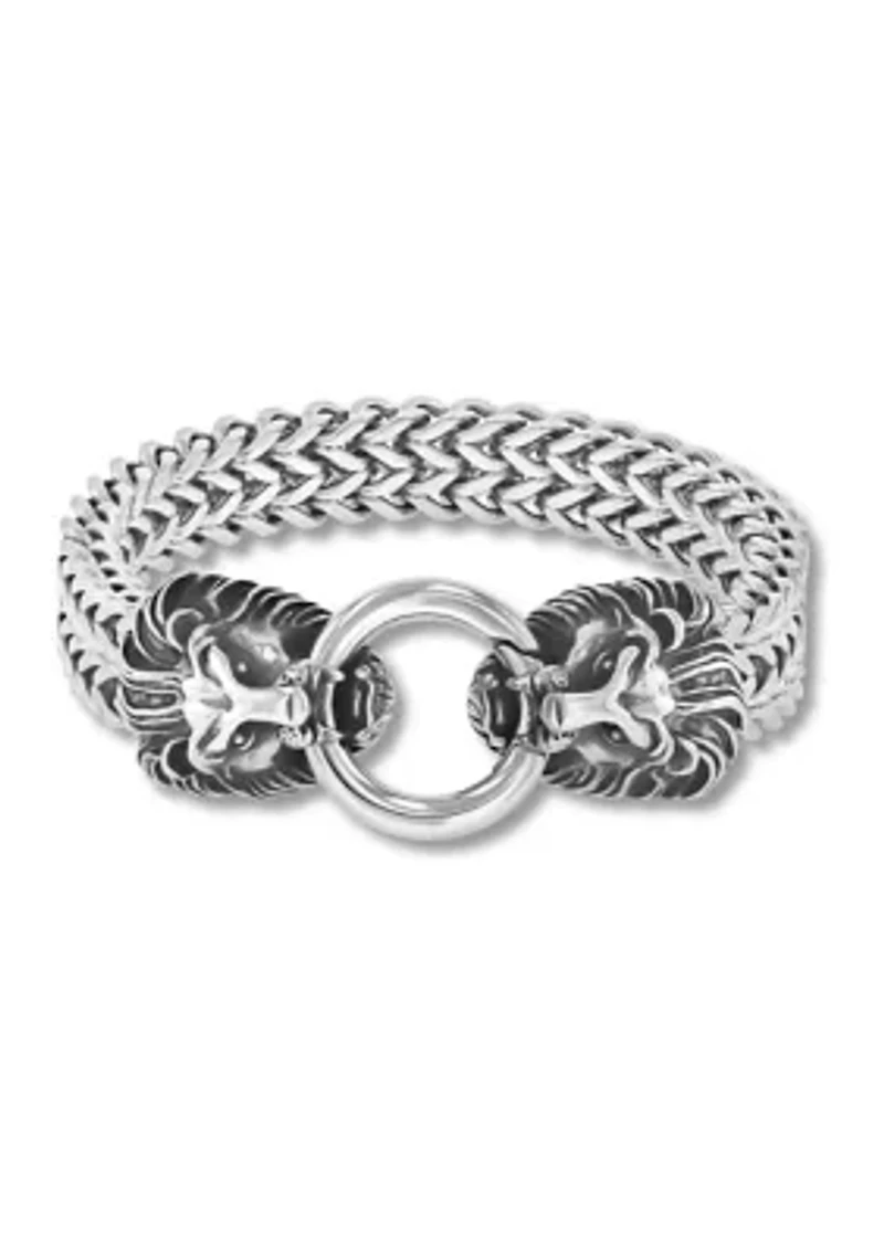 Double Lion's Head Franco Chain Bracelet in Stainless Steel