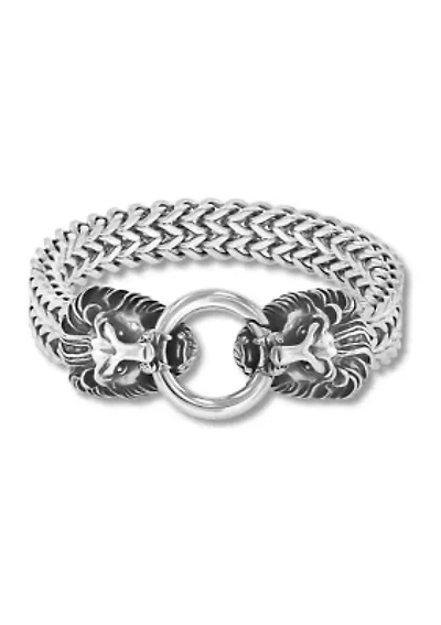 Double Lion's Head Franco Chain Bracelet in Stainless Steel