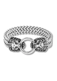 Double Lion's Head Franco Chain Bracelet in Stainless Steel
