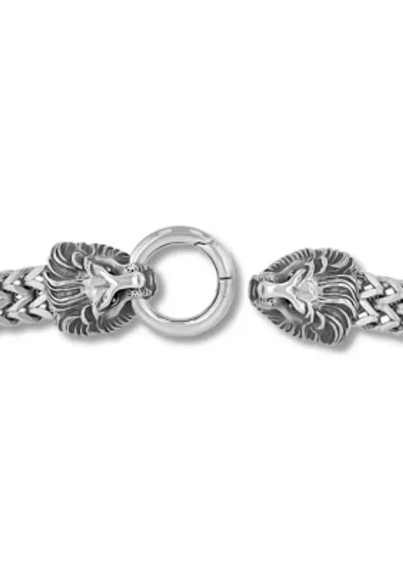 Double Lion's Head Franco Chain Bracelet in Stainless Steel