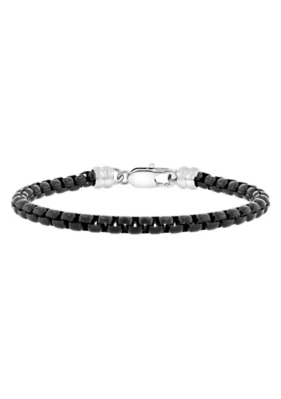 Men's Stainless Steel Black Finish Round Box Link Bracelet