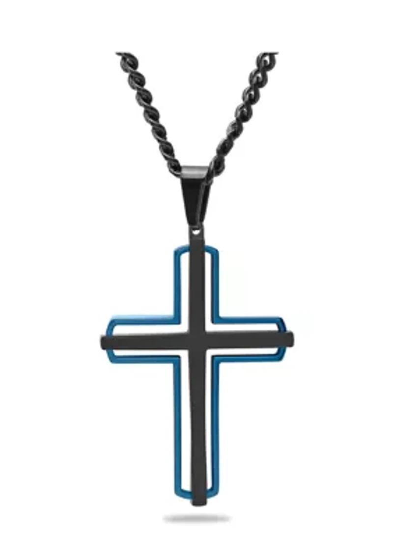 Contemporary Cross Pendant Necklace in Two-Tone Stainless Steel