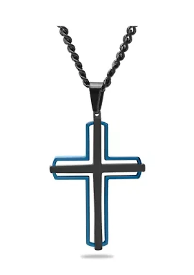 Contemporary Cross Pendant Necklace in Two-Tone Stainless Steel