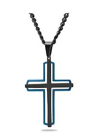 Contemporary Cross Pendant Necklace in Two-Tone Stainless Steel