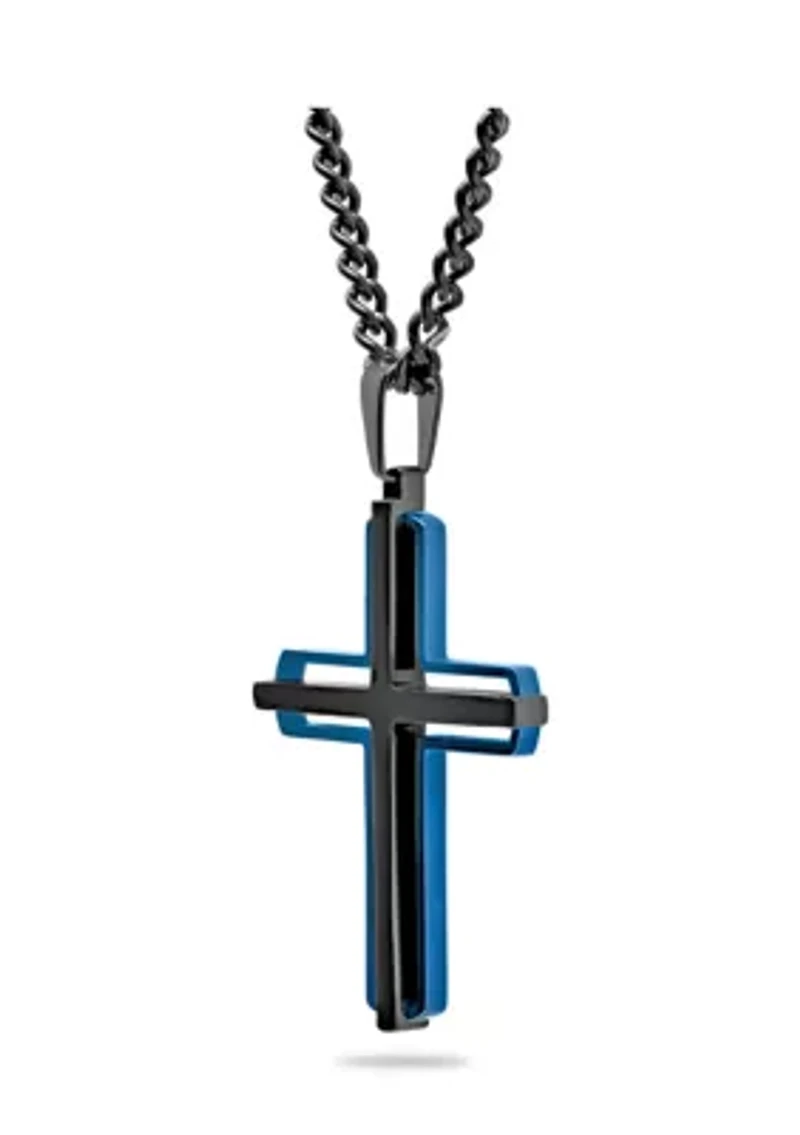 Contemporary Cross Pendant Necklace in Two-Tone Stainless Steel