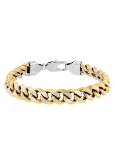 Stainless Steel 9.5" Curb Link Bracelet with Yellow Finish