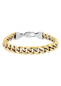 Stainless Steel 9.5" Curb Link Bracelet with Yellow Finish