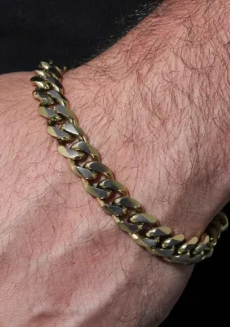 Stainless Steel 9" Curb Link Bracelet with Yellow Finish