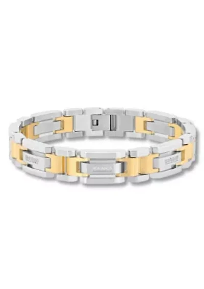 1/6CTW Diamond Men's Stainless Steel White and Yellow Two-tone Finish H-Link Bracelet