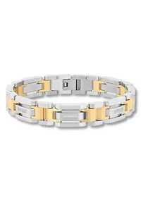 1/6CTW Diamond Men's Stainless Steel White and Yellow Two-tone Finish H-Link Bracelet