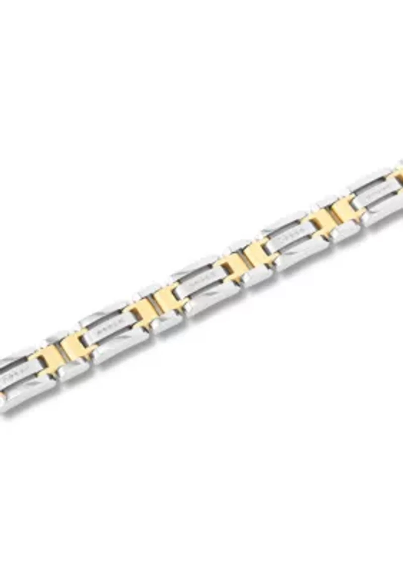 1/6CTW Diamond Men's Stainless Steel White and Yellow Two-tone Finish H-Link Bracelet