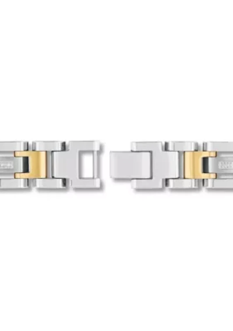 1/6CTW Diamond Men's Stainless Steel White and Yellow Two-tone Finish H-Link Bracelet