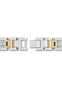 1/6CTW Diamond Men's Stainless Steel White and Yellow Two-tone Finish H-Link Bracelet