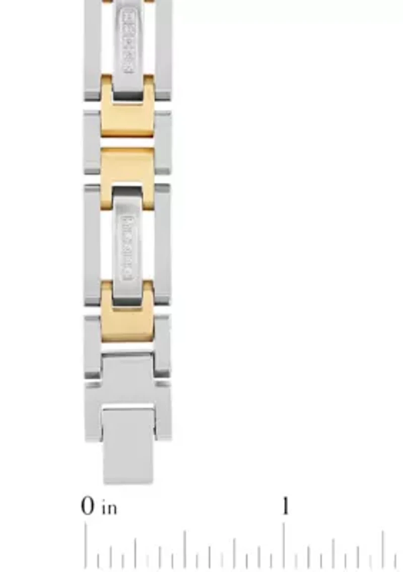 1/6CTW Diamond Men's Stainless Steel White and Yellow Two-tone Finish H-Link Bracelet