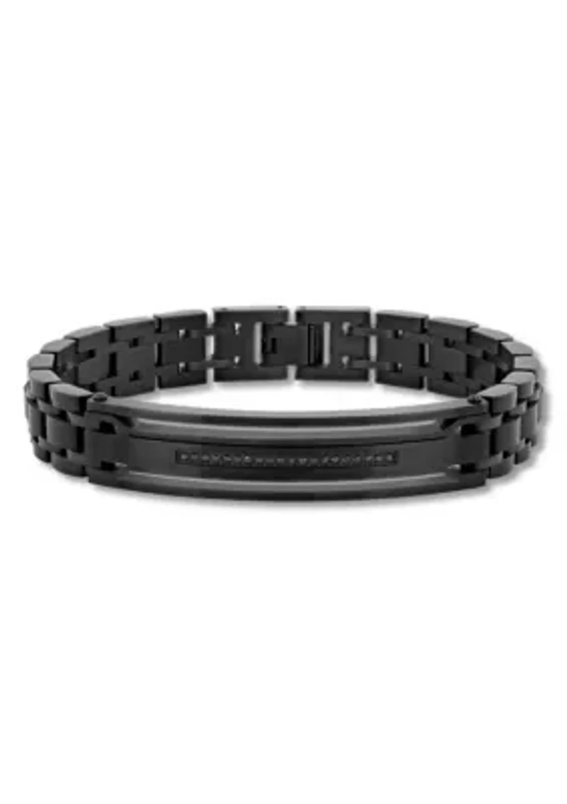 .10CTW Black Diamond Stainless Steel with Black Finish ID Bracelet