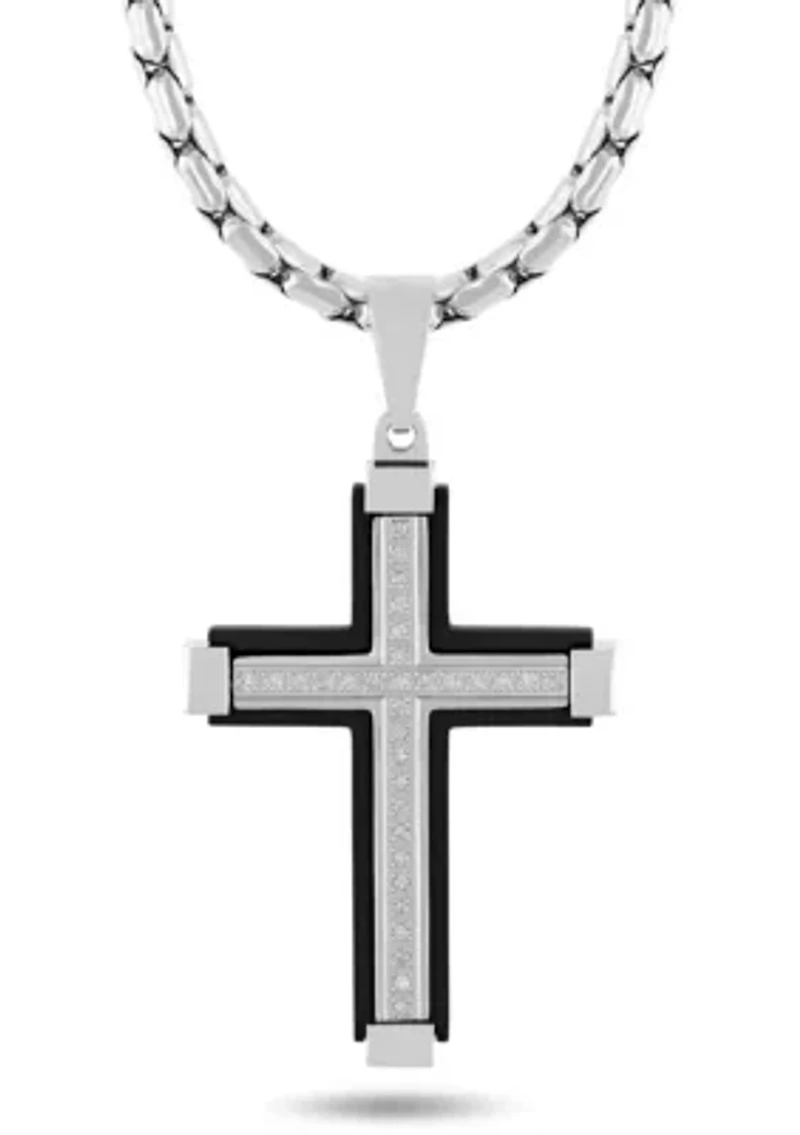 .16CTW Diamond Stainless Steel Black Finish Cross Pendant