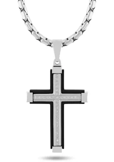 .16CTW Diamond Stainless Steel Black Finish Cross Pendant