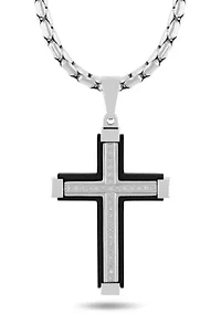 .16CTW Diamond Stainless Steel Black Finish Cross Pendant