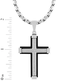 .16CTW Diamond Stainless Steel Black Finish Cross Pendant