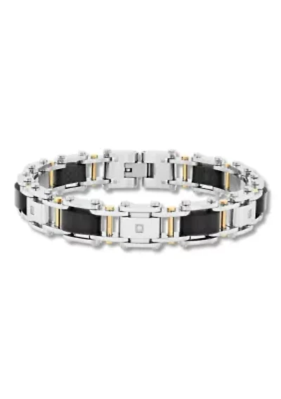 .07CTW Diamond Stainless Steel Yellow Finish With Black Carbon Fiber Bracelet