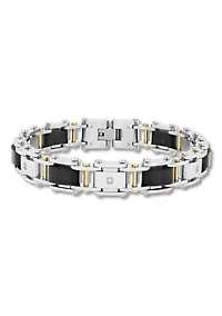 .07CTW Diamond Stainless Steel Yellow Finish With Black Carbon Fiber Bracelet