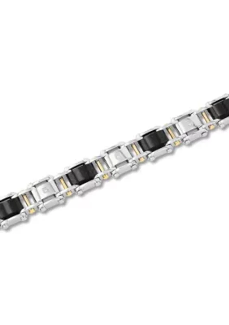 .07CTW Diamond Stainless Steel Yellow Finish With Black Carbon Fiber Bracelet