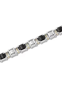 .07CTW Diamond Stainless Steel Yellow Finish With Black Carbon Fiber Bracelet