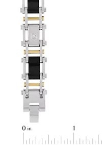 .07CTW Diamond Stainless Steel Yellow Finish With Black Carbon Fiber Bracelet