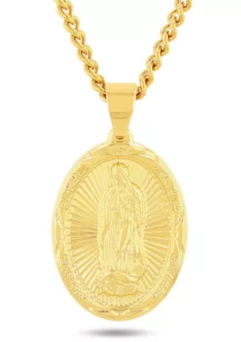 Stainless Steel with Yellow Finish Guadalupe Medallion Pendant
