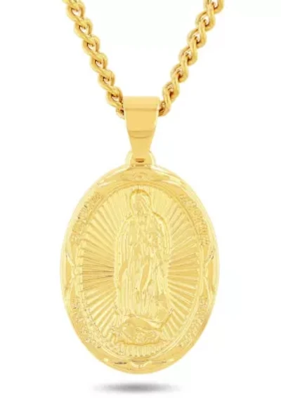 Stainless Steel with Yellow Finish Guadalupe Medallion Pendant