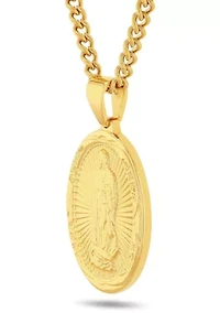 Stainless Steel with Yellow Finish Guadalupe Medallion Pendant
