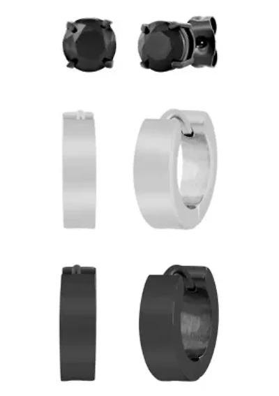 Stainless Steel 3 Pair Earring Set with Black Finish